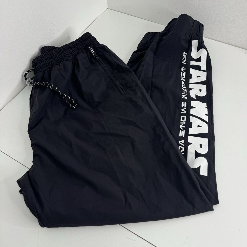 Disney Star Wars Black Track Pants Jogger Elastic Waist Sz L Organic Cotton Blnd